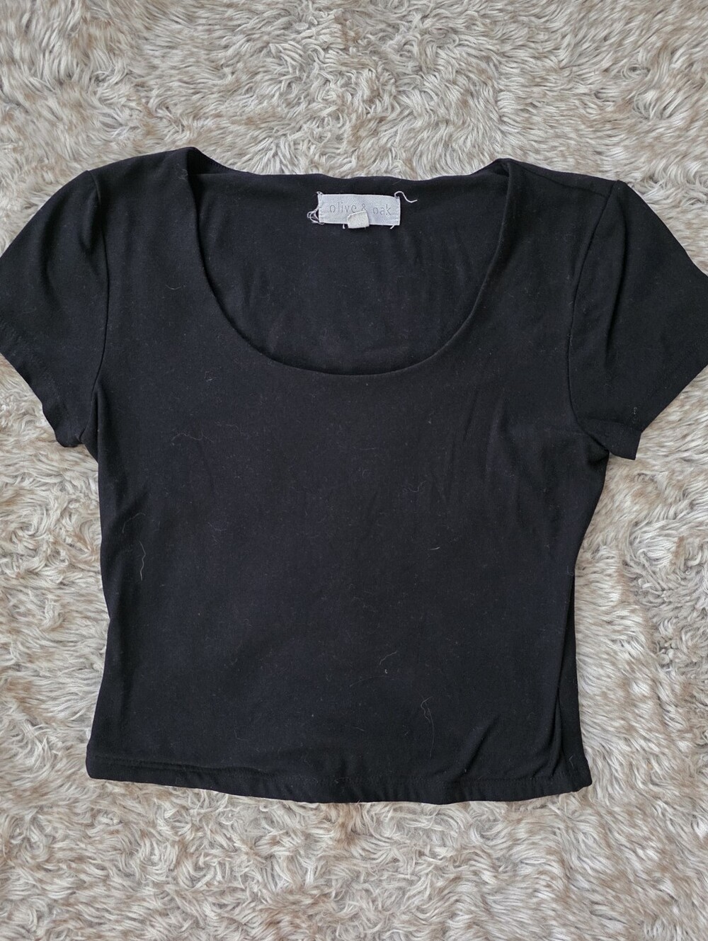 Olive & Oak Black Scoop Neck Short Sleeve Crop Top Women's Size Small